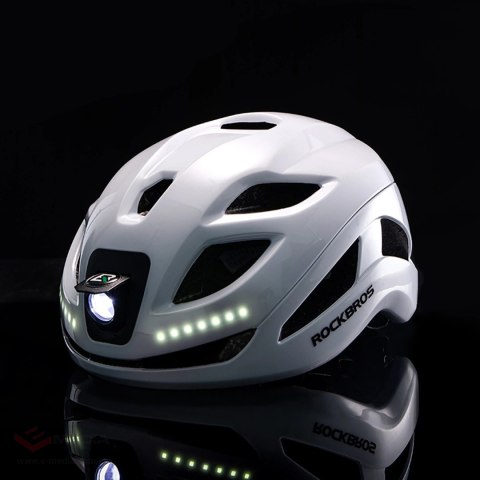 Kask rowerowy Rockbros ZK-077 ze zintegrowanym oświetleniem wielokierunkowym 57-61 cm - biały