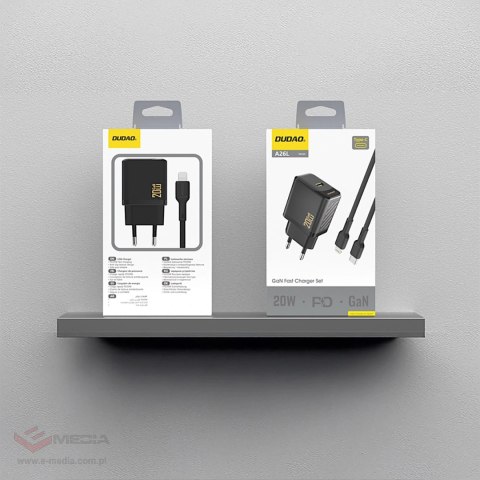 Ładowarka sieciowa Dudao A26LEU PD 20W GaN USB-C z kablem USB-C - Lightning - czarna