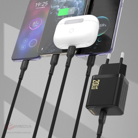 Ładowarka sieciowa Dudao A26LEU PD 20W GaN USB-C z kablem USB-C - Lightning - czarna