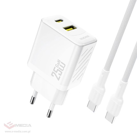 Ładowarka sieciowa Dudao A26TCEU PD QC 25W GaN USB-A USB-C z kablem USB-C - biała