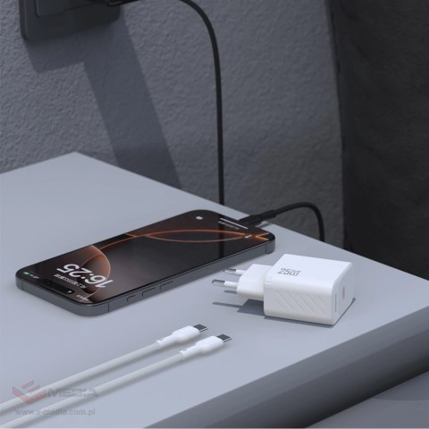 Ładowarka sieciowa Dudao A27CEU PD 25W GaN USB-C z kablem USB-C - biała