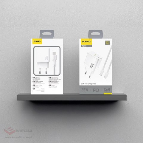 Ładowarka sieciowa Dudao A27CEU PD 25W GaN USB-C z kablem USB-C - biała