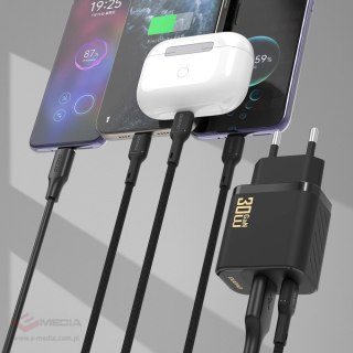 Ładowarka sieciowa Dudao A27TCEU PD 30W GaN USB-A USB-C z kablem USB-C - czarna
