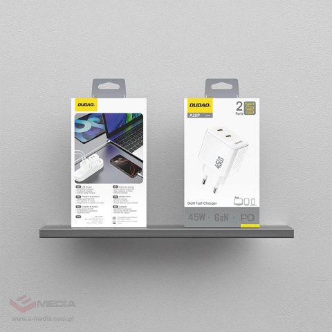 Ładowarka sieciowa Dudao A28PEU PD 45W GaN 2xUSB-C - biała