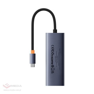 Hub Baseus UltraJoy Series 5w1 USB-C do 1x HDMI4K@30Hz+ 4 x USB-A 3.0 - szary
