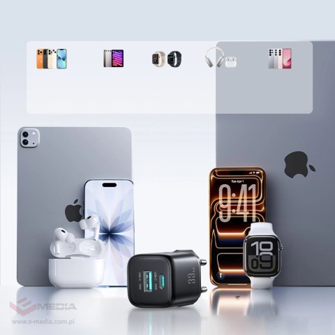 Ładowarka sieciowa Joyroom JR-TG7 33W USB-A + USB-C z kablem 30W USB-C - Lightning 1m - czarna