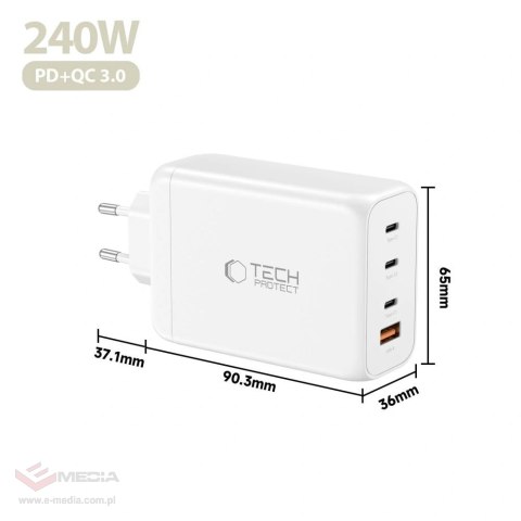 Ładowarka sieciowa Tech-Protect NC240W-GaN 4-Porty 240W - biała
