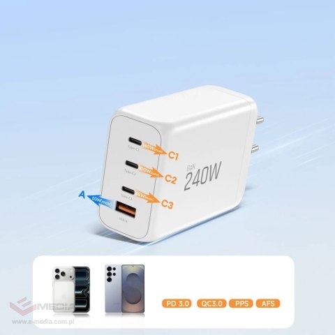 Ładowarka sieciowa Tech-Protect NC240W-GaN 4-Porty 240W - biała
