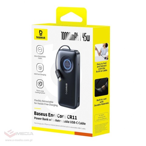 Powerbank Baseus EnerCore CR11 10000mAh 45W ze zwijanym kablem USB-C - czarny