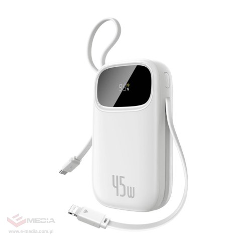 Powerbank Baseus EnerFill FC31 Qpow 3 10000mAh 45W z wyświetlaczem cyfrowym z kablami USB-C i Lightning - biały
