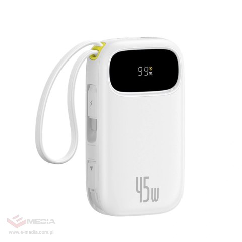 Powerbank Baseus EnerFill FC31 Qpow 3 10000mAh 45W z wyświetlaczem cyfrowym z kablami USB-C i Lightning - biały