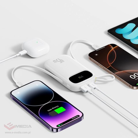 Powerbank Baseus EnerFill FC31 Qpow 3 10000mAh 45W z wyświetlaczem cyfrowym z kablami USB-C i Lightning - biały