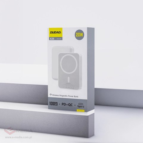 Powerbank Dudao K26 10000mAh 20W USB-A / USB-C / MagSafe - biały