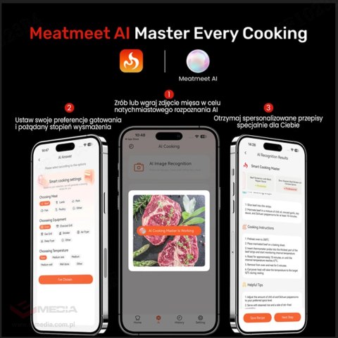 Termometr kuchenny Meatmeet S Pro z aplikacją Bluetooth do grilla piekarnika wędzarni - szary