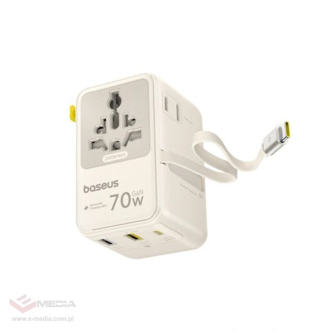 Adapter podróżny Baseus EnerCore CG11 70W 6w1 ze zwijanym kablem USB-C - biały