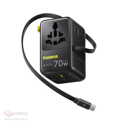 Adapter podróżny Baseus EnerCore CG11 70W 6w1 ze zwijanym kablem USB-C - czarny
