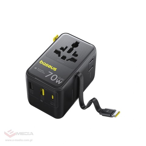Adapter podróżny Baseus EnerCore CG11 70W 6w1 ze zwijanym kablem USB-C - czarny