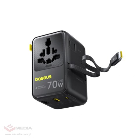 Adapter podróżny Baseus EnerCore CG11 70W 6w1 ze zwijanym kablem USB-C - czarny