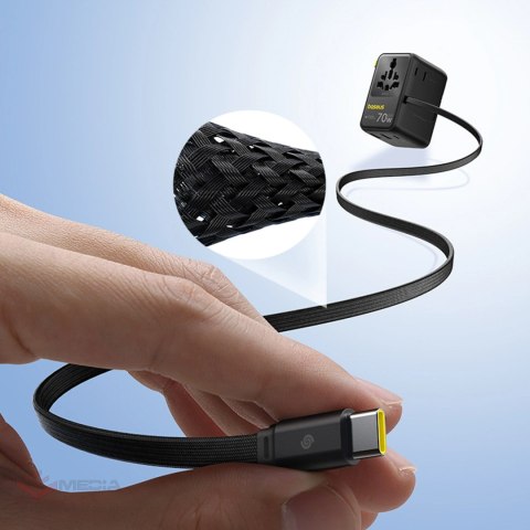 Adapter podróżny Baseus EnerCore CG11 70W 6w1 ze zwijanym kablem USB-C - czarny