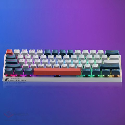 Klawiatura gamingowa Machenike K500-B61 przewodowa mechaniczna podświetlana Red Switch - biało-niebieska