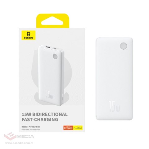 Powerbank Baseus Airpow Lite 10000mAh 15W z kablem Baseus Simple USB-A - USB-C 30cm - biały