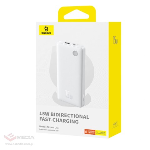 Powerbank Baseus Airpow Lite 10000mAh 15W z kablem Baseus Simple USB-A - USB-C 30cm - biały