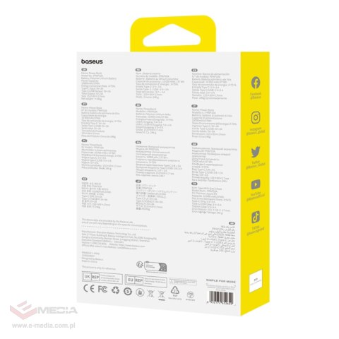 Powerbank Baseus Airpow Lite 10000mAh 15W z kablem Baseus Simple USB-A - USB-C 30cm - biały