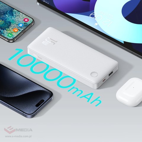 Powerbank Baseus Airpow Lite 10000mAh 15W z kablem Baseus Simple USB-A - USB-C 30cm - biały