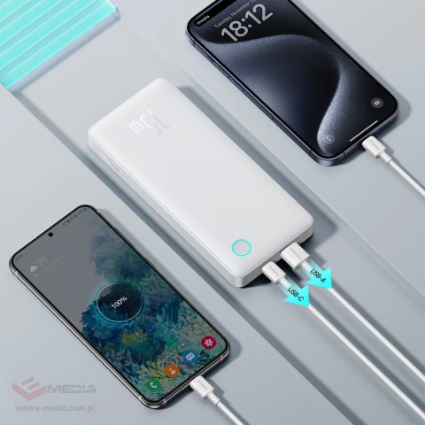 Powerbank Baseus Airpow Lite 10000mAh 15W z kablem Baseus Simple USB-A - USB-C 30cm - biały
