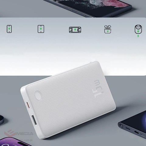 Powerbank Baseus Airpow Lite 10000mAh 15W z kablem Baseus Simple USB-A - USB-C 30cm - biały