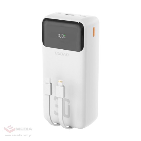 Powerbank Dudao K15Max 30000mAh PD 22.5W z kablami USB-C i Lightning - biały