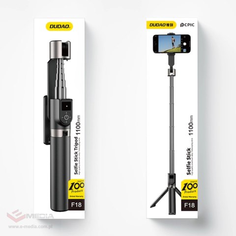 Selfie stick Dudao F18 1,1 m ze statywem i pilotem Bluetooth - czarny
