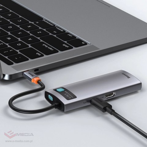 HUB Baseus Metal Gleam 6w1 USB-C - USB-C PD 100W 1x HDMI 4K 30Hz 3x USB-A 3.2 1x RJ45 - szary