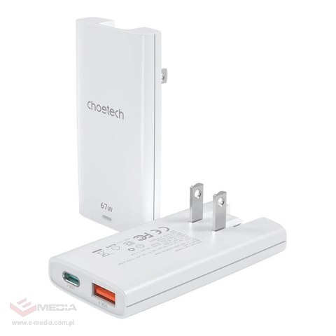 Ładowarka sieciowa Choetech PD6011 65 W GaN Ultra USB-C + USB-A - biała