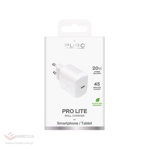 Ładowarka sieciowa Puro PROLITE 20W USB-C - biała