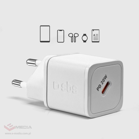 Ładowarka sieciowa SBS TETRGAN1C20W 20W GaN z Power Delivery - biała