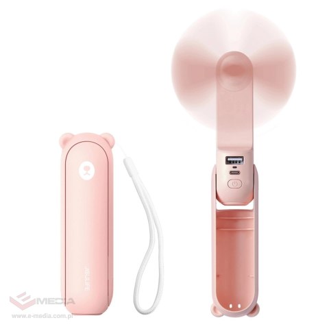 Mini wentylator Jisulife Handheld Fan Life8 Plus przenośny wiatraczek USB z funkcją powerbanka 4500mAh i latarką - różowy