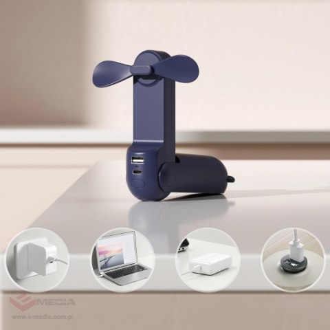 Mini wentylator Jisulife Handheld Fan Life8 przenośny wiatraczek USB z funkcją powerbanka 2000mAh i latarką - niebieski