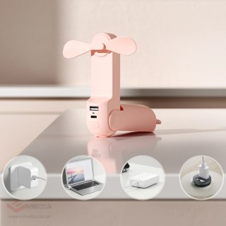 Mini wentylator Jisulife Handheld Fan Life8 przenośny wiatraczek USB z funkcją powerbanka 2000mAh i latarką - różowy