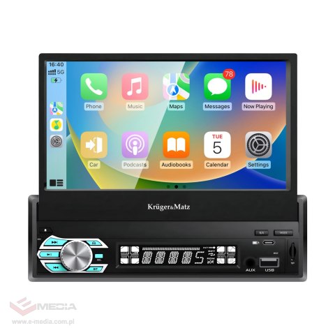 Radio samochodowe Kruger&Matz KM2018 z wysuwanym ekranem 7" CarPlay/AndroidAuto