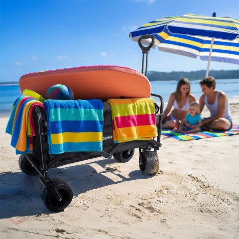 Wózek Wozinsky WZP-100 plażowy, turystyczny, ogrodowy, wytrzymały, szerokie koła, z siatką bezpieczeństwa do 100 kg - czarny