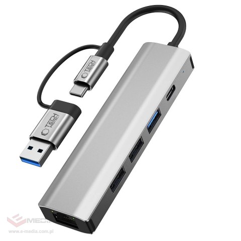 Adapter Tech-Protect HB03 HUB Adapter 5w1 USB-C + USB2.0 + USB3.0 + RJ45 - szary