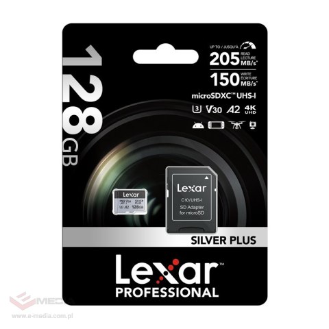 Karta pamięci Lexar High-Performance Silver Plus microSDXC 128GB + adapter