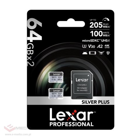 Karta pamięci Lexar High-Performance Silver Plus microSDXC 64GB + adapter