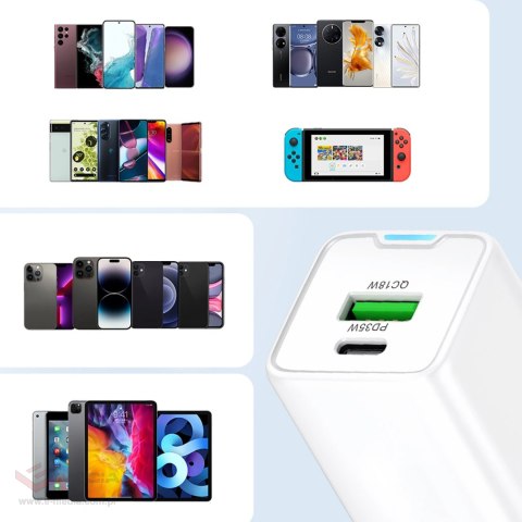 Ładowarka sieciowa Wozinsky WWC-35W GaN USB-A + USB-C - biała