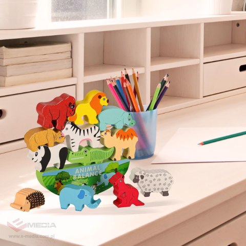 Gra zręcznościowa montessori układanka balansująca klocki zwierzątka drewniane