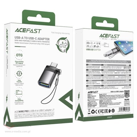 Adapter USB Acefast J7 USB-A - USB-C - szary