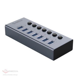 Hub Orico BT2U3-7AB 7x USB-A 3.0 z włącznikami - szary