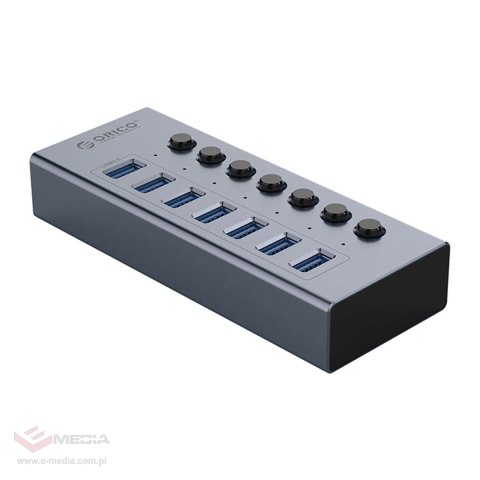 Hub Orico BT2U3-7AB 7x USB-A 3.0 z włącznikami - szary