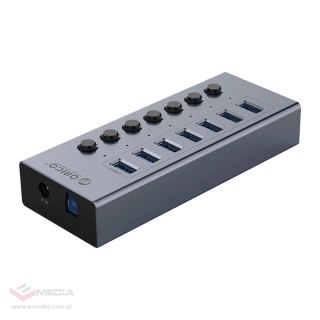 Hub Orico BT2U3-7AB 7x USB-A 3.0 z włącznikami - szary